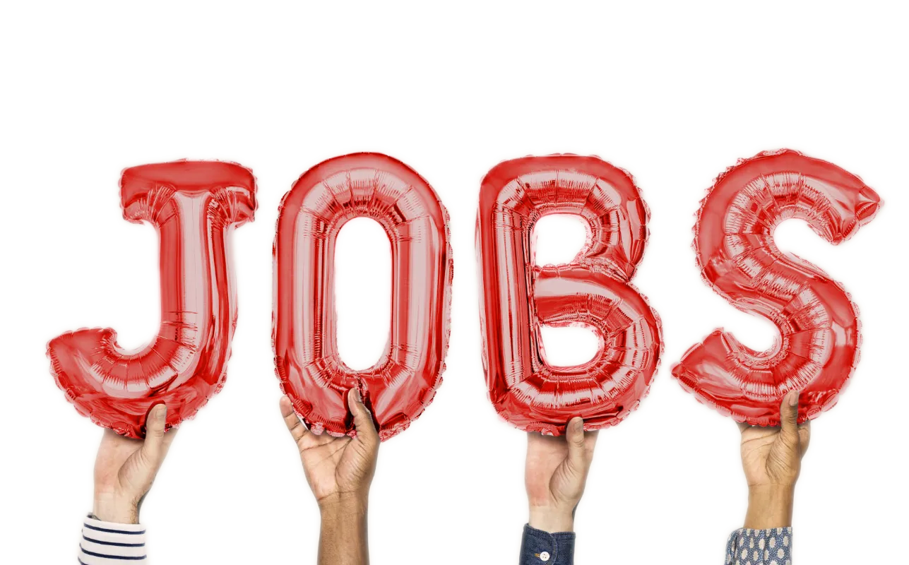 Hände, die Jobs-Ballons präsentieren